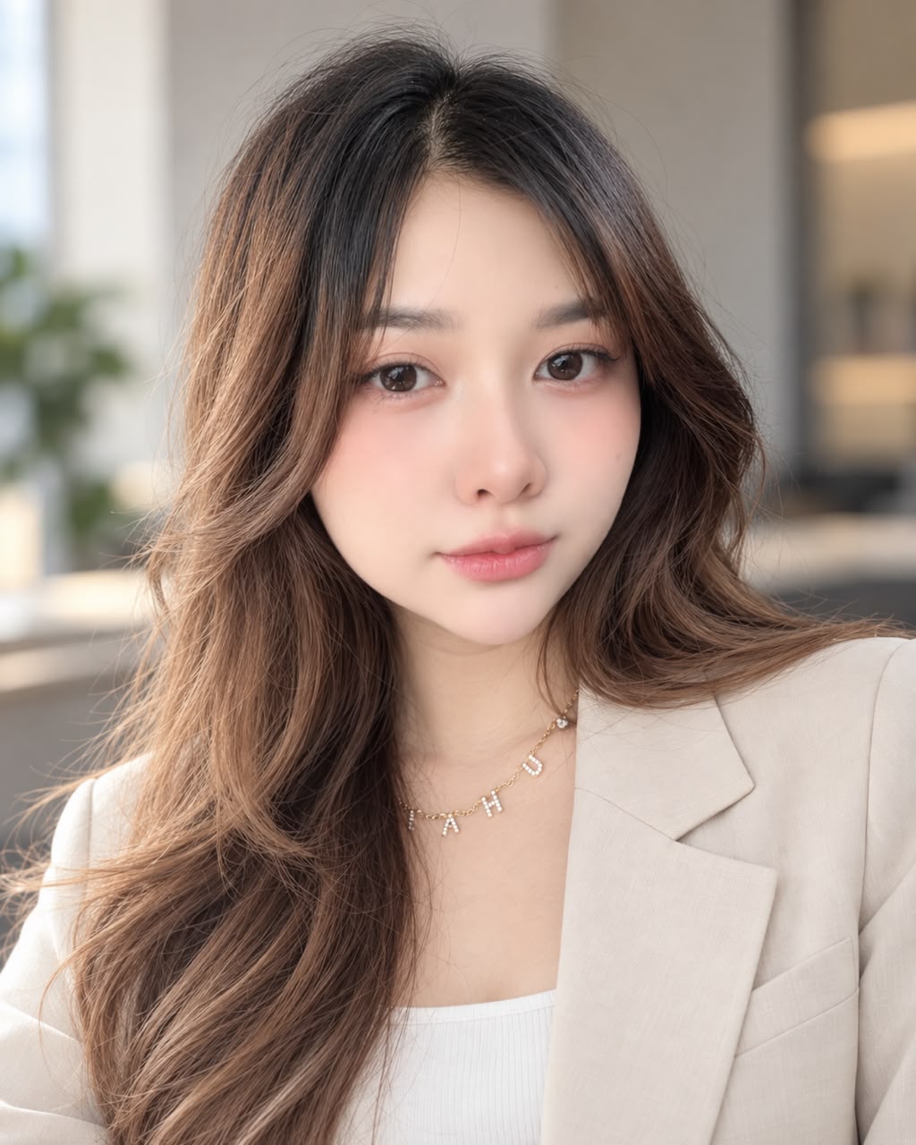 Nini, pengasas MissNini.Co, memakai blazer krim